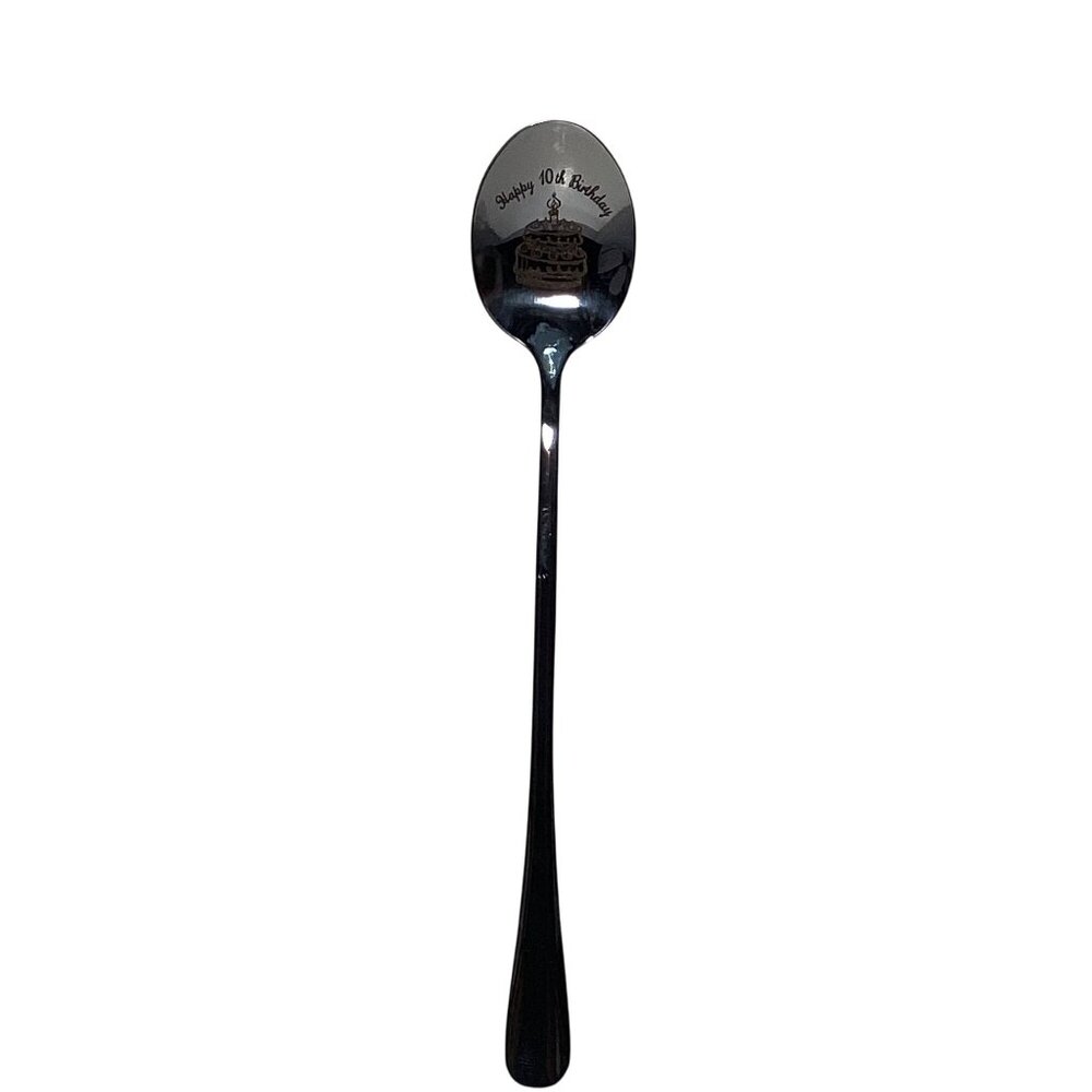 New Happy 10th Birthday Stainless Steel Ice Cream 7.5" Long Spoon New Sealed